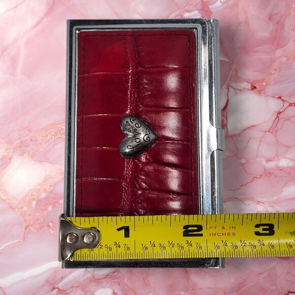 Vintage Brighton Red Alligator Embossed Leather Silver Stainless Steel Business - Picture 7 of 7